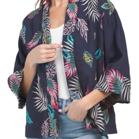 NWT Johnny WAS LINEN KALUHI EMBROIDERED CROPPED WOMAN KIMONO JACKET​​​​​ - Picture 3 of 10